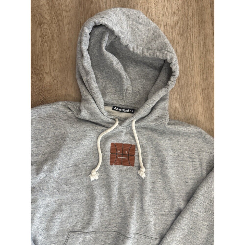 Acne Studios Basketball Face Patch Hoodie Gray Melange Sweatshirt Men's Size XL